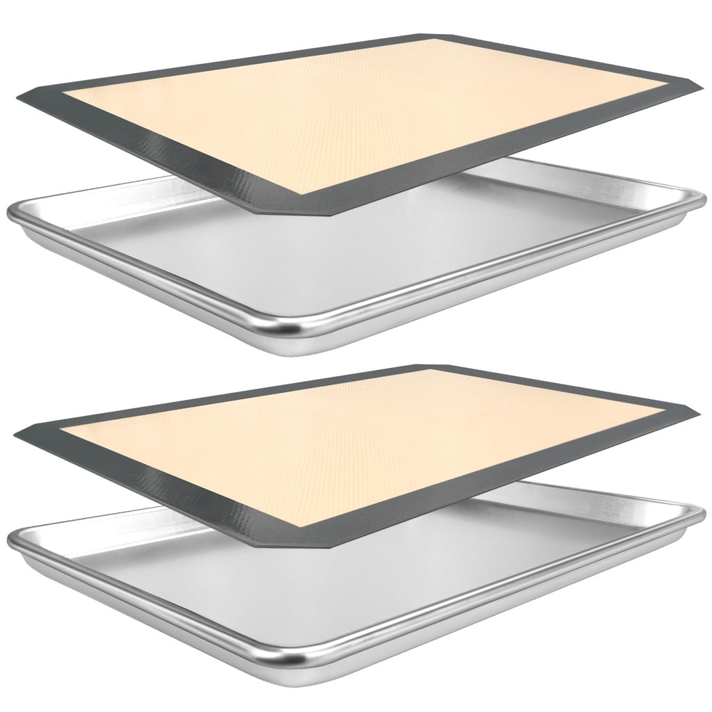 17.7"×13" Baking Sheet with Silicone Baking Mat Set 2pcs Aluminum Baking Pan and 2pcs Baking Mats Non-Stick Food Safe Oven Baking Sheet(2pcs Baking Sheet+2pcs Mats)
