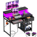 AODK 40" Gaming Desk with LED Lights & Power Outlet — Keyboard Tray & Monitor Shelf
