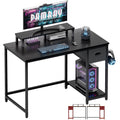 Pamray 39" Home Office Desk with Monitor Stand & Storage Drawer — Compact, Black