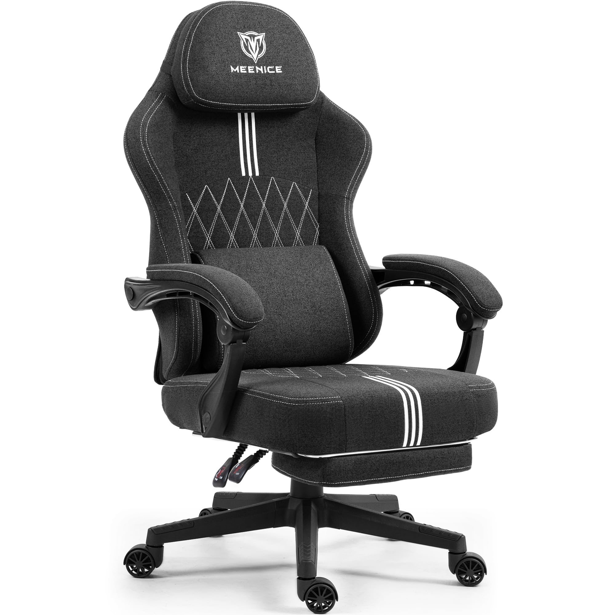 High-Back Fabric Gaming Chair — Cooling Gel, Massage Lumbar, Footrest, 300LBS