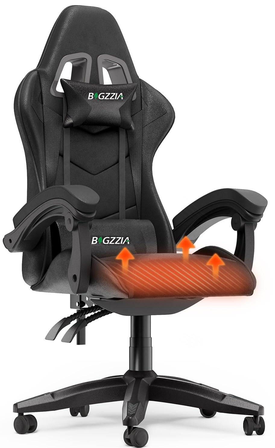 Bigzzia Heated Ergonomic Gaming Chair — Lumbar Support, 360° Swivel, Racing Style