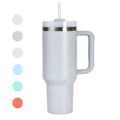 40oz Tumbler with Handle Straw Lid Stainless Steel Vacuum Insulated Water Bottle Adventure Travel Mug Quencher for Iced Coffee Hot and Cold Tea Beverage (40oz Light Grey